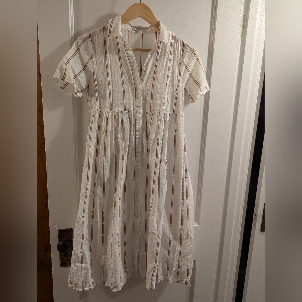 Madewell Striped Midi Shirtdress, size XS, Color Rust Stripe/Afterglow Red